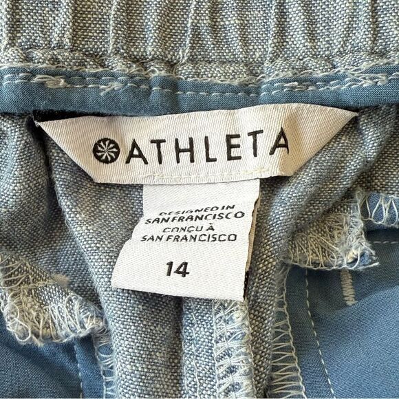 Athleta Retreat Linen Jogger Pants Linen Chambray Blue 14 - Picture 6 of 7